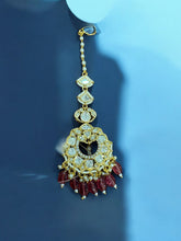 Grand Kundan Maang Tikka with Pearl & Red Bead Drops